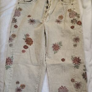 Oli & Hali Beige Floral Embroidered Boyfriend Jeans